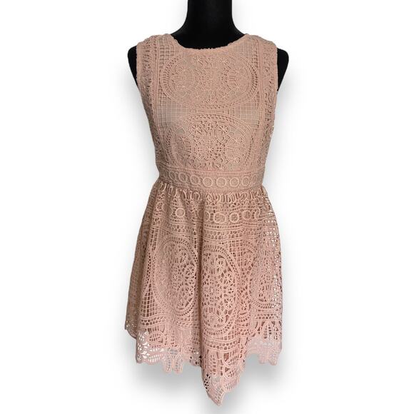 Miami Womens Dress Sz M Blush Pink Lace Eyelet Fit and Flare Francesca's NEW - Picture 1 of 6